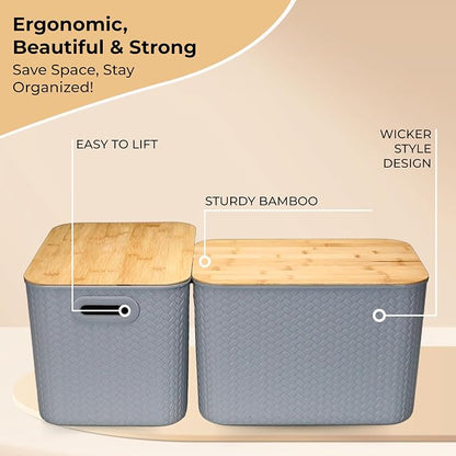 Storage Bins with Bamboo Lid – Stackable, and Home – Elegant Wicker-Style - Image 4