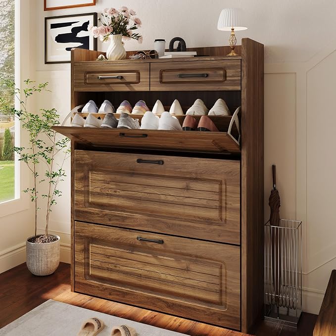 Shoe Cabinet with 3 Large Flip Drawers and 2 Storage Drawers, Narrow Shoe by HZANHYProfessionalbrand