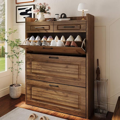 Shoe Cabinet with 3 Large Flip Drawers and 2 Storage Drawers, Narrow Shoe by HZANHYProfessionalbrand