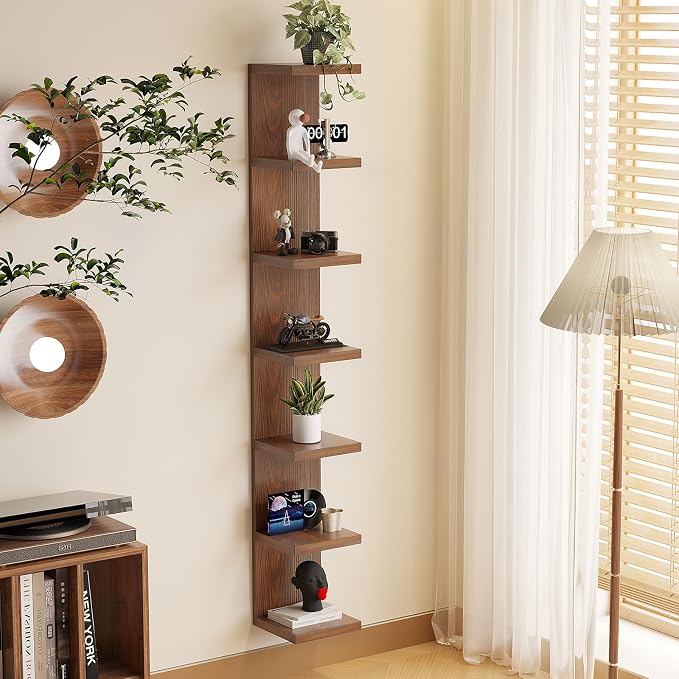 LitaEther Wood Wall Shelf Units, 7 Tier Lack Floating Shelves, Rustic Bookshelf - Image 2