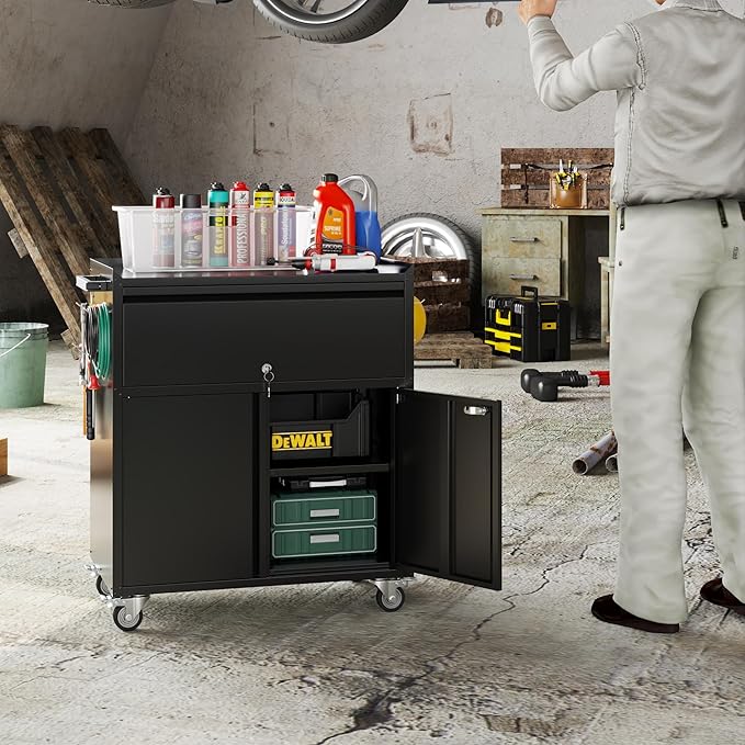 Aobabo Metal Cabinet on Wheels, Metal Garage Cabinet - Image 4