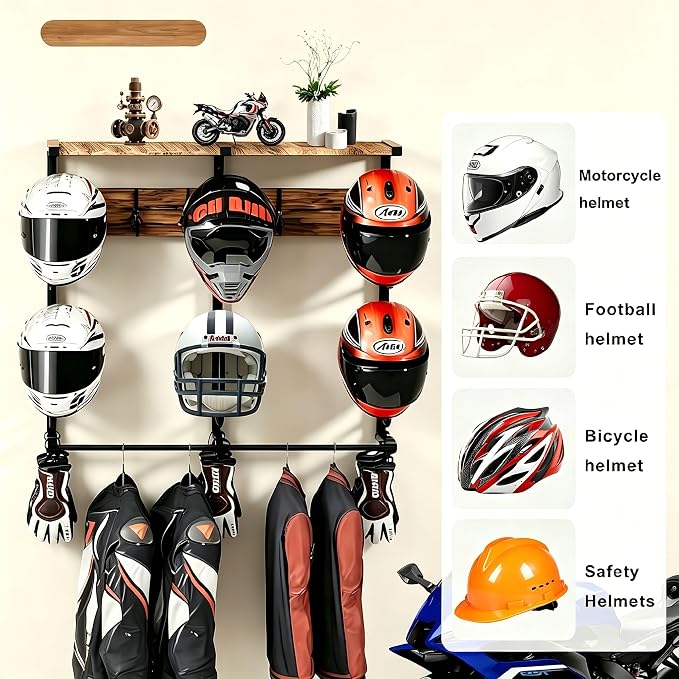 Motorcycle Helmet Holder Wall Mount, Motorcycle Gear Rack - Image 3