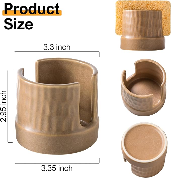 Sponge Holder for Kitchen Sink, Ceramic Sink Caddy Scrub Sponge Tray Dish Rack - Image 3