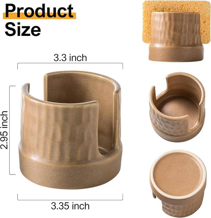 Sponge Holder for Kitchen Sink, Ceramic Sink Caddy Scrub Sponge Tray Dish Rack - Image 3
