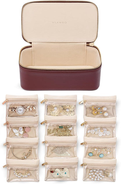 Vlando Jewelry Box with 12 Velvet Jewelry Bags Travel Jewelry Case by VLANDO
