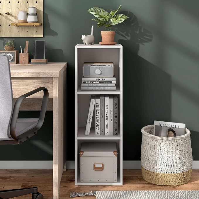 Homes: Inside + Out Apexa 3-Cube Storage Organizer Shelves, Stackable Wood - Image 2