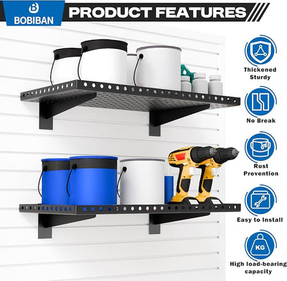 2 Pack Slatwall Shelves, Heavy Duty Black Metal Slat Wall Shelf - Image 4
