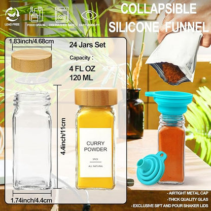AISIPRIN Glass Spice Jars with 398 Labels, Square Spice Bottles With Shaker Lids - Image 2