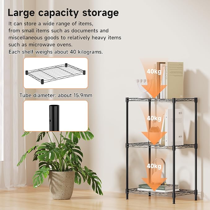 IZEUK 3 Tier Metal Wire Shelving Rack Storage Shelves - Image 4
