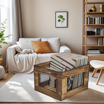 ARTAWEIN Vinyl Record Storage Crate, Wooden Record Holder - Image 7