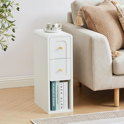 Narrow Nightstand with 2 Drawers, Small Bedside Tables, Mid-Century Modern Slim by MAHYIZYI-SimpleFashionable
