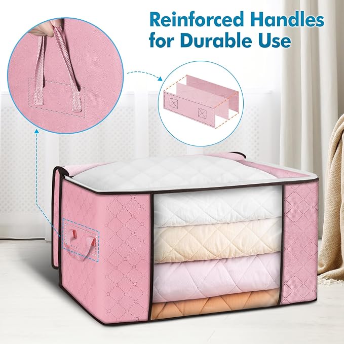 90 L Large Storage Bags, 8 Pack Clothes Storage Bins Foldable Closet Organizer - Image 3