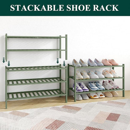 Smiry Bamboo Shoe Rack for Closet, 3 Tier Wooden Stackable Shoe Organizer - Image 7