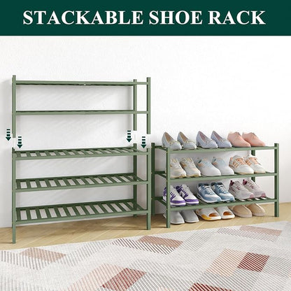 Smiry Bamboo Shoe Rack for Closet, 6 Tier Wooden Stackable Shoe Organizer - Image 6