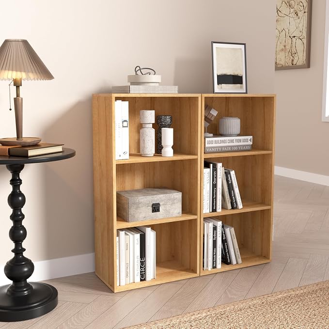 Wooden 3 Cube Storage Organizer, 3 Tier Low Bookcase Freestanding Storage - Image 6