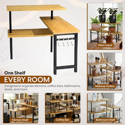 3-Tier Bamboo Corner Organizer Countertop Shelf | Extended top shelf, coffee - Image 8