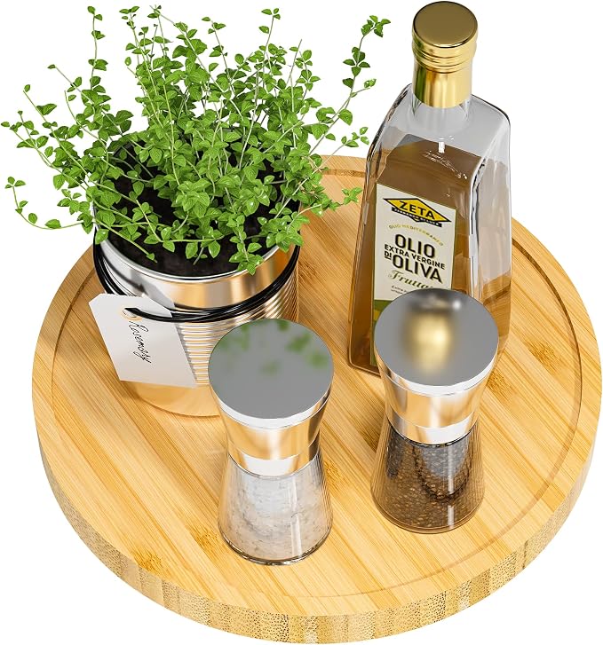 Lazy Susan Organizer, 9 Inch Non-Skid Bamboo Lazy Susan by VeyFey