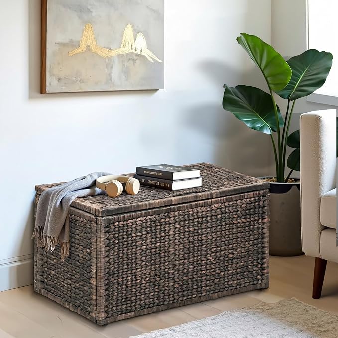 eHemco Wicker Storage Trunk, Metal Frame, Heavy-duty, Water Hyacinth - Image 2