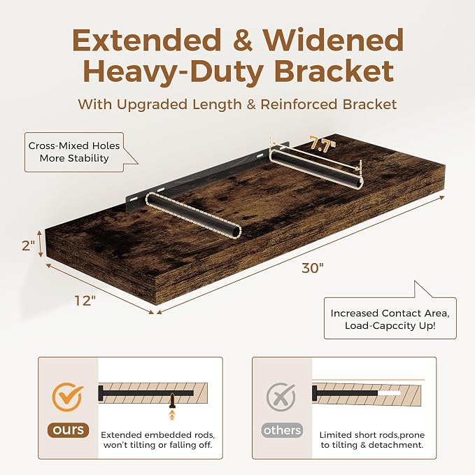 30 Inch Floating Shelves, 12 Inch Deep Floating Shelf - Image 3