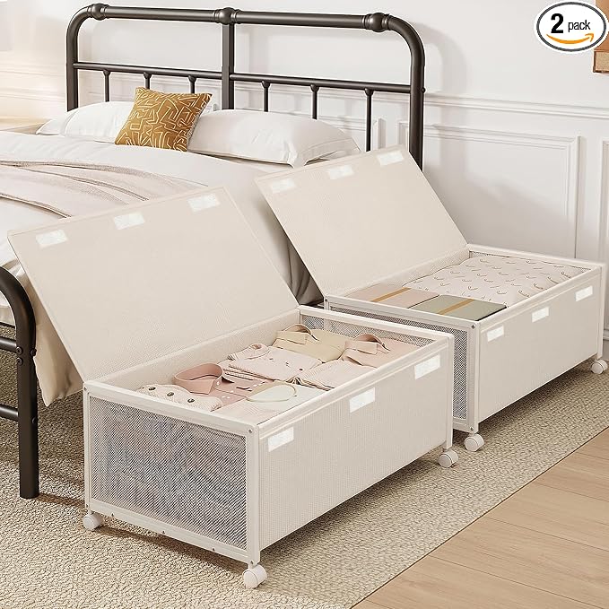 2 Pack Under the Bed Storage Containers, 12 inch Height Under Bed Shoe Storage by Fokyfok