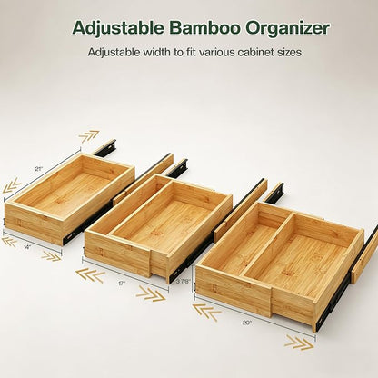 BAMEOS 2-Pack 14" to 20" Adjustable Width Soft Close Slide Out Bamboo Wood - Image 6