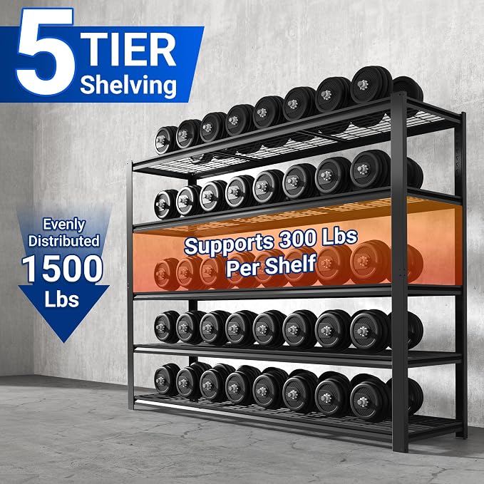 FLEXIMOUNTS 60" W Garage Shelving, 5 Tier Storage Shelves Load 1500LBS - Image 5