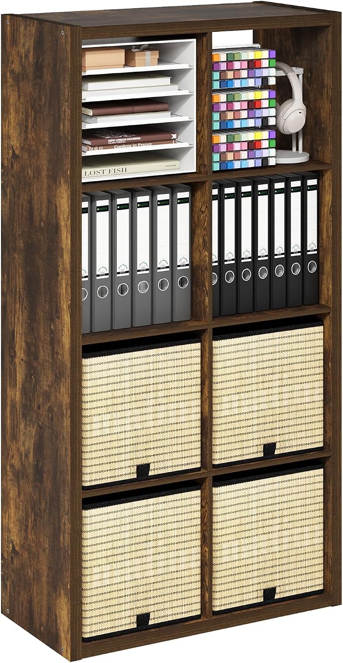 Furinno Cubicle 8-Cube Book Shelf, Extra Thick Frame Bookshelf, Amber Pine | by Furinno-FitsYourSpaceFitsYourBudget