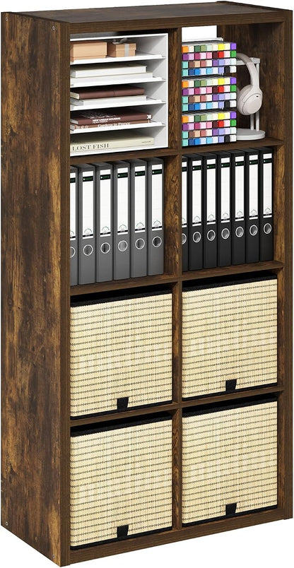 Furinno Cubicle 8-Cube Book Shelf, Extra Thick Frame Bookshelf, Amber Pine | by Furinno-FitsYourSpaceFitsYourBudget