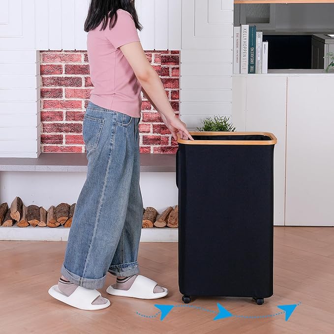 75L Slim Laundry Hamper with Wheels, Clothes Hamper - Image 4
