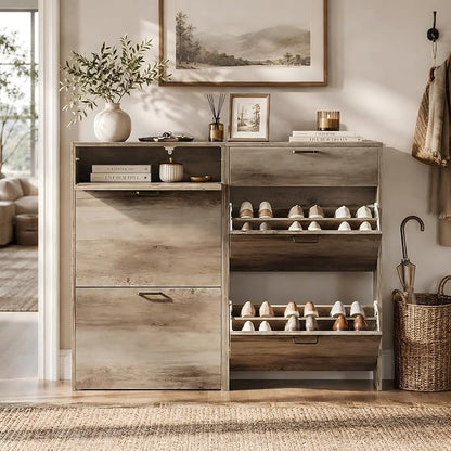 VINGLI Set of 2 Washed Gray Shoe Cabinet by VINGLI