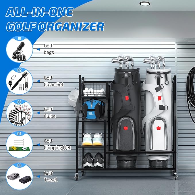 PLKOW Golf Bag Storage Garage Organizer, Extra Large Size Golf Bag Storage - Image 4
