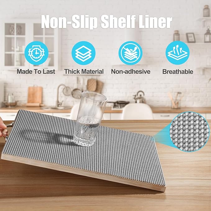 Songrey Non-Adhesive Drawer and Shelf Liner, 12IN x 20FT Non Slip Cabinet Liners - Image 2