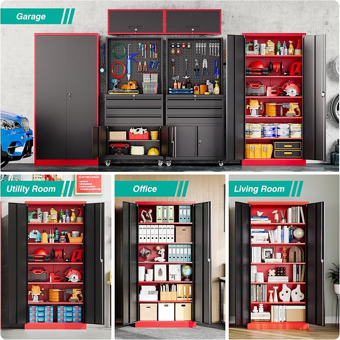 SISESOL Red Metal Storage Cabinet - Image 5