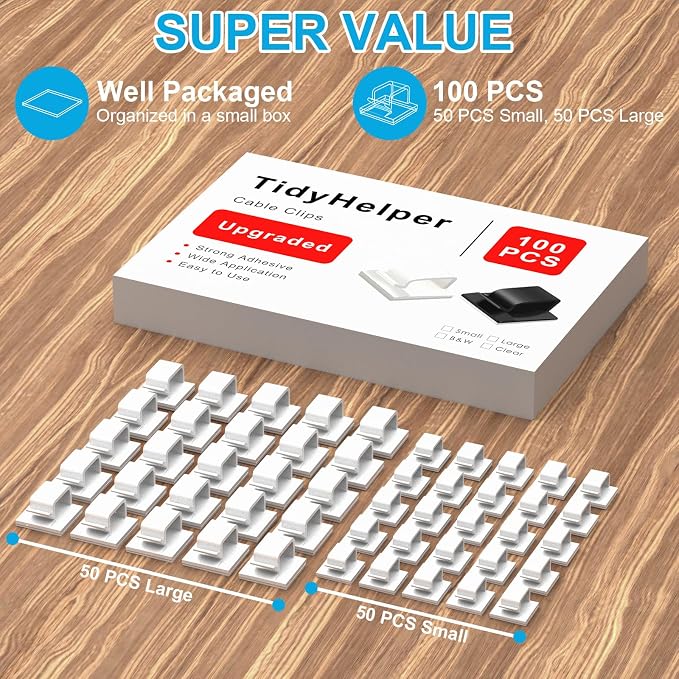 100 PCS Adhesive Cable Clips White, Upgraded Wall Wire Holder - Image 2