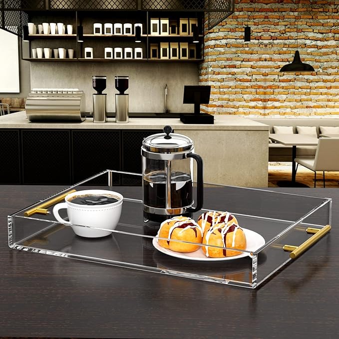 NIUBEE Clear Serving Tray 12x16 Inches -Spill Proof- Acrylic Decorative Tray - Image 4
