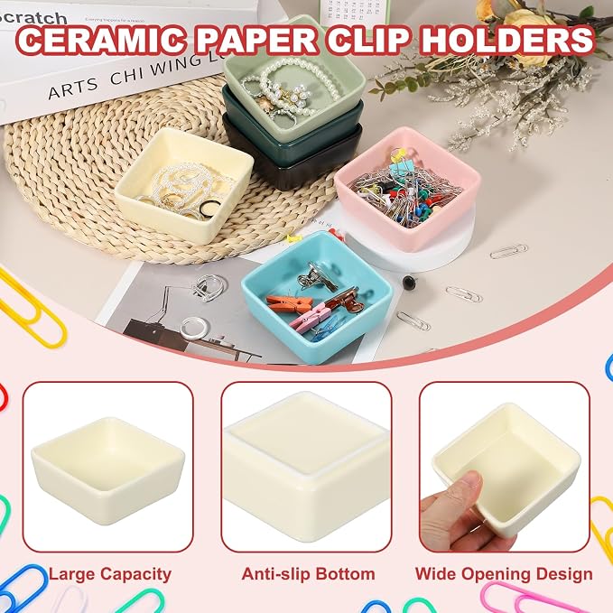 PATIKIL Square Paper Clip Holders, Ceramic Bowl Dish Clip Dispenser Organizer - Image 3