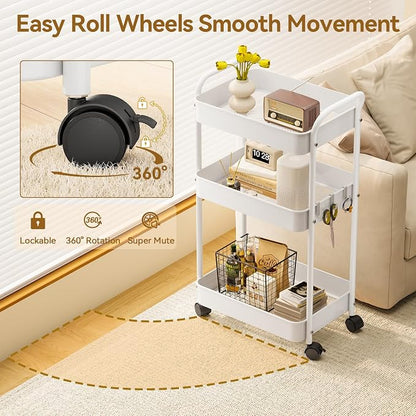 YASONIC 3-Tier Metal Rolling Cart, Sturdy Storage Utility Carts - Image 3