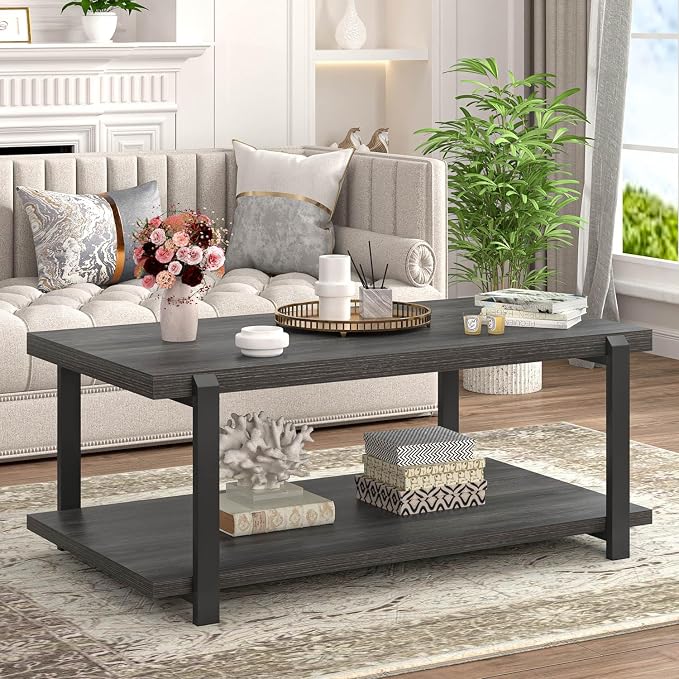 FOLUBAN Modern Coffee Table, Rustic Wood Center Table - Image 3