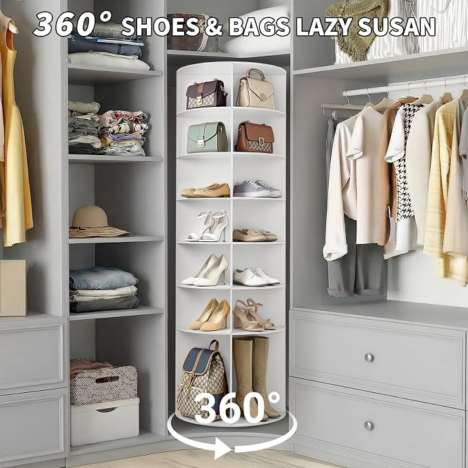 Karl home White 7 Tier 360° Rotating Shoe Rack Tower, Spinning Shoe Display | - Image 8