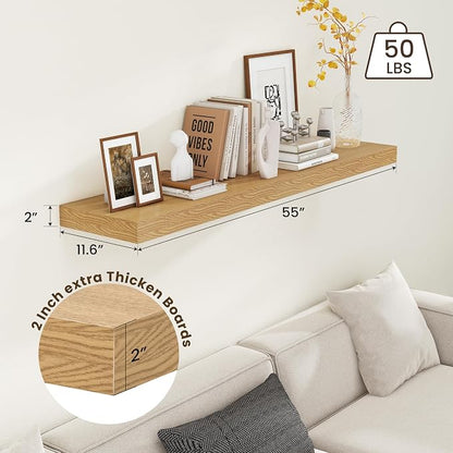 FLYJOE Deep Floating Shelves, 55 Inch Oak Shelves Set of 1 | 12 Inch Deep - Image 3
