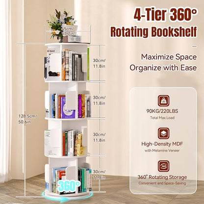 4-Tier 360° Rotating Bookshelf, Round Floor Standing Bookcase - Image 2