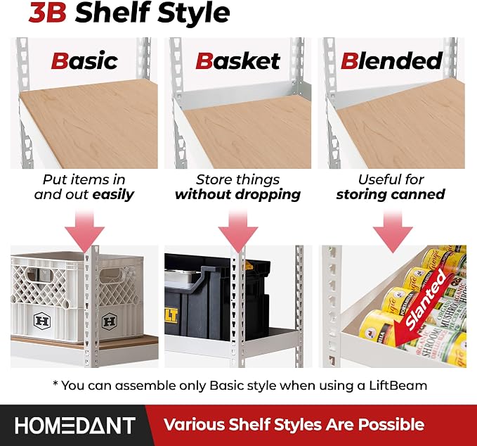 HOMEDANT 5 Tier Storage Shelves Adjustable Laminated Boltless Garage Metal - Image 4