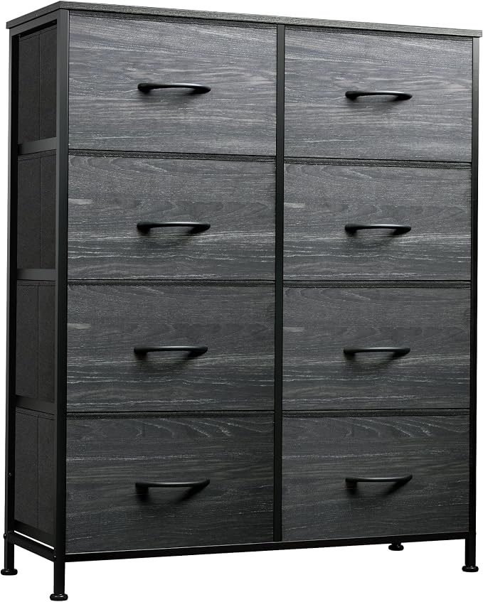 WLIVE 8 Drawer Fabric Dresser for Bedroom, Tall Storage Tower, Charcoal | Black by WLIVE