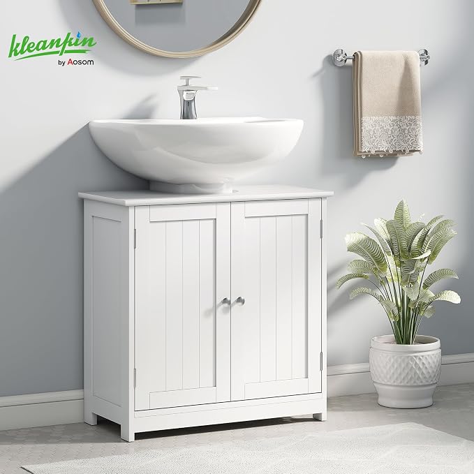kleankin 23.5" Pedestal Sink Storage Cabinet, Freestanding Bathroom Under Sink - Image 2