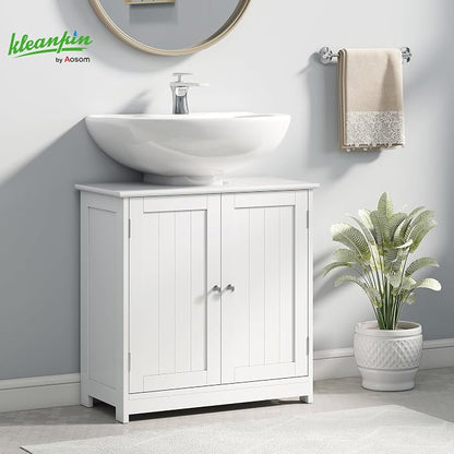 kleankin 23.5" Pedestal Sink Storage Cabinet, Freestanding Bathroom Under Sink - Image 2