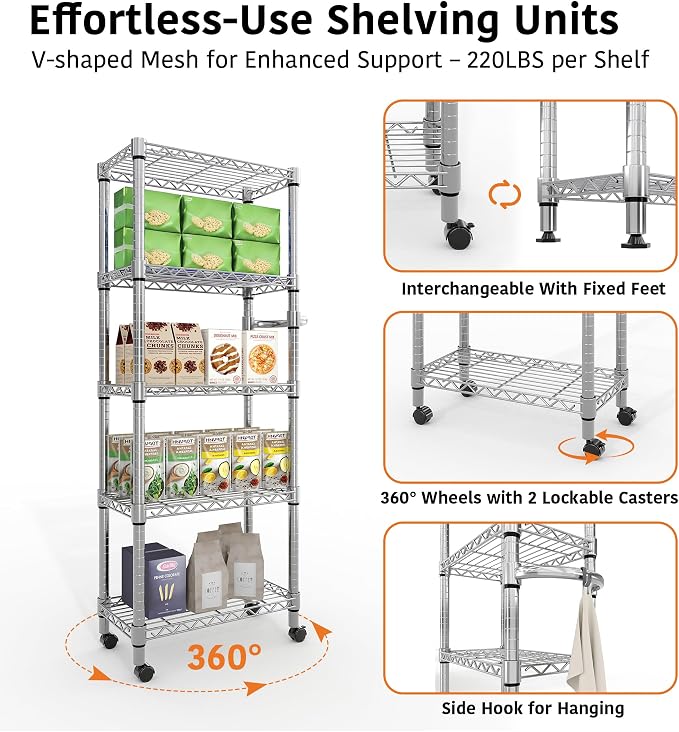 Garvee 5-Tier Storage Shelves Heavy Duty Metal Wire Rack Shelving, 1100 LBS - Image 6