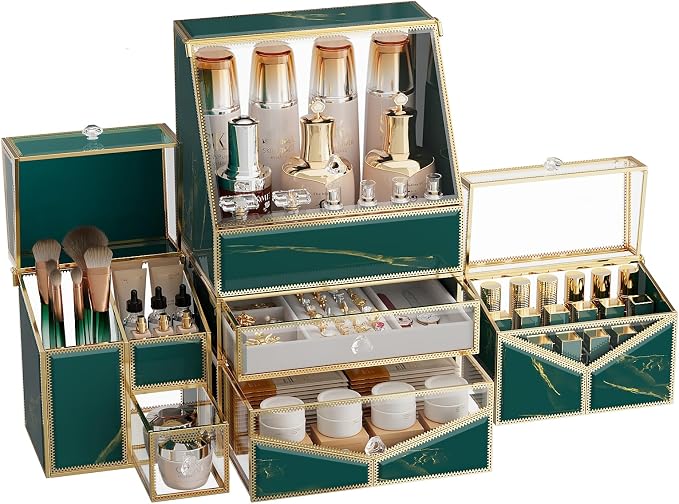 Extra Large Makeup Organizer, Glass Cosmetic Storage by Youdepot