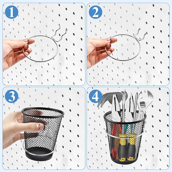 6 Sets Pegboard Cups with Ring, Metal Pegboard Bin with Hooks - Image 7
