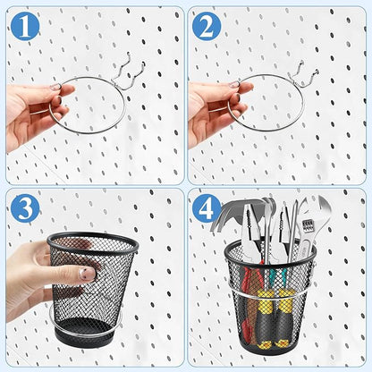 6 Sets Pegboard Cups with Ring, Metal Pegboard Bin with Hooks - Image 7