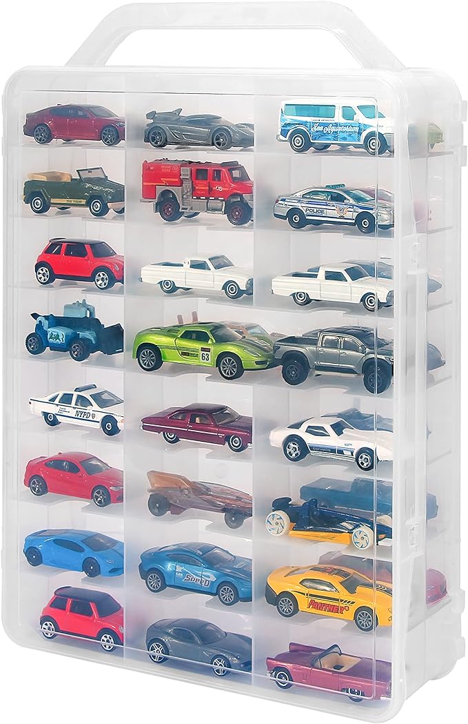 Double Sided Storage Case for 48 Toy Cars, Matchbox Cars, Portable Transparent by KISLANE
